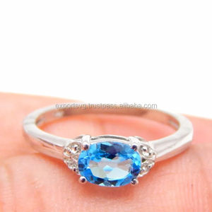 แหวนเงินประดับอัญมณีควอตซ์สีฟ้า925แหวน925เงินสเตอร์ลิงแหวนแต่งงานสำหรับผู้หญิง - Product Image 1