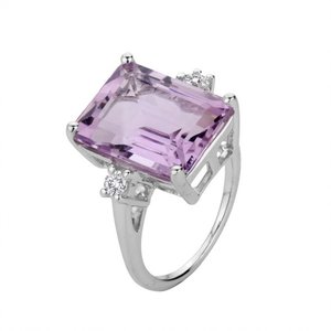 Anillo Solitario de Plata de Ley 925 para Mujer Shah Gems, Cuarzo Ahumado Natural, Topacio Blanco, Corte Esmeralda, Baño de Rodio, Uso Diario - Product Image 2