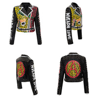 Veste en cuir de vachette unisexe tendance, personnalisable avec logo, style punk vintage, fermeture éclair sur le devant, col mandarin, doublure en soie, coupe-vent