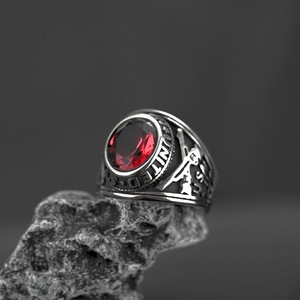 yunnique European American Style Men's Retro Hip-Hop <b>Titanium</b> Steel <b>Ring</b> Double Gun Ruby Wholesale Jewelry Gift - Product Image 2