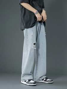 กางเกงยีนส์ลำลองใส่สบายสำหรับผู้ชายกางเกงยีนส์ขาดทรงหลวมเครื่องแต่งกายใส่ในชีวิตประจำวันสวมใส่สบายเหมาะสำหรับการเดินทางในช่วงฤดูร้อน - Product Image 2