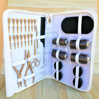 LUNAR Nouveau Kit d'Outils de Pose d'Extensions Capillaires en Acier Inoxydable de Qualité Chirurgicale, Étui en Cuir PVC Blanc Beige, Personnalisation Gratuite