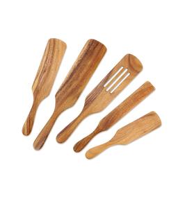 Ustensiles de cuisine en bois Ensemble de spatules en bois Vu à la télévision 5 pièces Ensemble d'ustensiles de cuisine en bois d'acacia naturel - Product Image 1