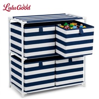 Organisateur de rangement pour jouets, meuble de chambre d'enfant, armoire à 4 tiroirs en tissu, étagère de rangement rayée pour chambre de bébé et salle de jeux