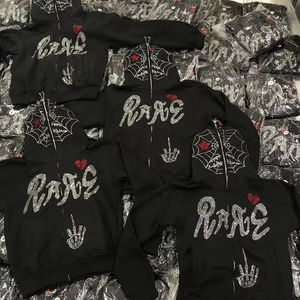 Custom Oversize French Terry Rhinestones Vintage Flare Pants y Sudadera con capucha 2 piezas Set Sweatsuit Ácido Lavado Chándal Hombres - Product Image 3