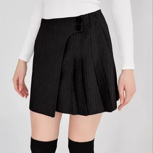 Minifalda negra abotonada y plisada para mujer minifalda para mujer falda de tela plisada