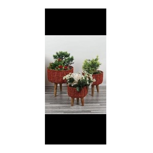 Ensemble de trois paniers de pot de plantes en jute avec support en bois décor à la maison pièce maîtresse décorative pour le salon - Product Image 1