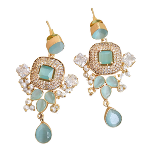 Long Statement 18K Gold Plated Bridal Jewelry Drop Earrings Trendy Crystals With Zircon Bulk Wholesale <b>Brass</b> Material <b>Jewellery</b> - Product Image 6