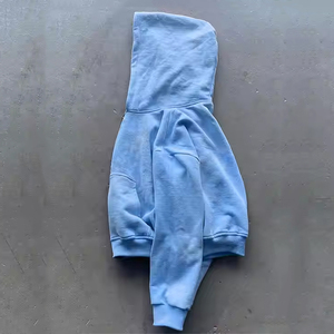 Meilleure vente de sweat à capuche délavé à l'acide pour hommes couleur bleu ciel vêtements de rue sweats à capuche pour hommes à la mode pour l'hiver - Product Image 5