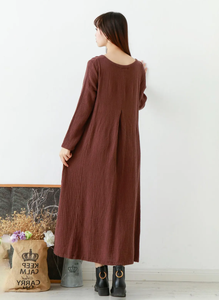 เดรสแม็กซี่แขนยาวกำมะหยี่สีเขียวชุดเดรสคอกลมผ่าข้างสำหรับผู้หญิงเสื้อผ้า2025ฤดูใบไม้ร่วง - Product Image 5