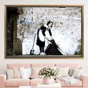 Lienzo con Diseño de la Mujer de Banksy: Decoración Moderna para Pared, Impresión Artística, Lienzo con Marco Dorado - Product Image 1