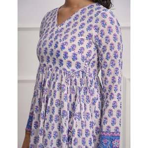 Vestido Angrakha 100% Algodón Blanco con Estampado de Bloques, Estilo Hippie Largo, Cintura Imperio, Casual, para Club o Día, ODM, Alta Calidad, Talla Única/XS - Product Image 4