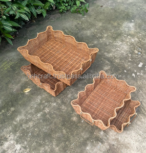 Good Price Eco-Friendly Rattan Scalloped Storage <b>Basket</b> <b>for</b> Microwave Oven Multifunction Non-Folding <b>Bathroom</b> Floor Rack OEM - Product Image 2