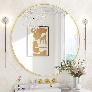 Espejo de Pared Redondo Dorado de Lujo Moderno de 100 cm, Espejo de Baño de Vidrio de Estilo Retro para Hoteles, Decoración de Pared Grande de Smartspace - Product Image 3
