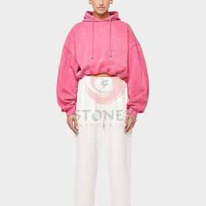 Sweats à capuche en molleton pour femmes, personnalisés, imprimés tie-dye, délavés à l'acide, tissu en coton 460 g/m², coupe courte, écologiques, logos OEM - Product Image 6