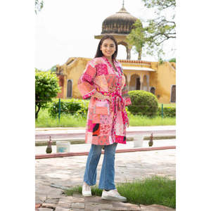 <b>Pink</b> Patchwork Kimono Robe Reversible <b>Wrap</b> Design - Product Image 2