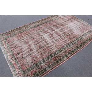 Turkish Vintage Rug, 5x8.2 ft Rug, <b>Red</b> Green Plants & trees <b>Wool</b> Rug - Product Image 2