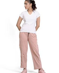 Pantalon de survêtement taille haute respirant en coton/polyester pour femmes Style ample régulier panneau latéral broderie cordon fermeture OEM - Product Image 1
