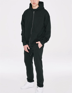 Sweat à capuche unisexe personnalisé 6XL à fermeture éclair, motif brodé 3D épais, molleton en tissu éponge français, double couche, uni, 100% coton, hiver - Product Image 3