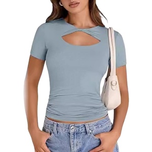 เสื้อยืดผู้ชายสไตล์หรูหรา คอเฉียง ทรงเข้ารูป สีพื้น สำหรับฤดูร้อน ขายส่งเสื้อยืดลำลองผู้ชาย - Product Image 6