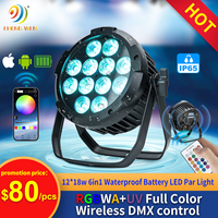 12pcs18W étanche RGBWA + UV 6in1 LED éclairage de scène DMX 512 WiFi Par batterie alimentation télécommande sans fil Uplight pour les fêtes de mariage