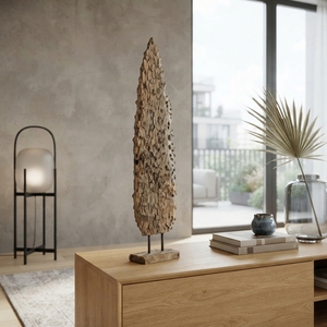 Handcrafted <b>wooden</b> cekrek lumintu stand sculpture <b>rustic</b> teak carved spear statue <b>wooden</b> base table accent decor setup unit item - Product Image 5