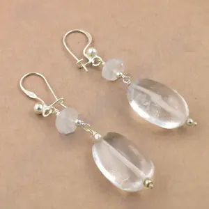 Boucles d'oreilles pendantes en argent sterling 925 avec quartz clair pour femmes - Product Image 2