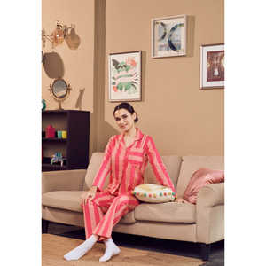 Conjunto de Pijama de Algodón con Rayas de Algodón de Azúcar para Mujer, ODM, Transpirable, Modal con Spandex, Logotipo Personalizado, Estilo Casual para el Hogar, Cierre de Cintura Elástica - Product Image 5