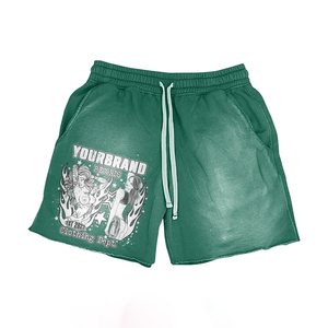Women 340 GSM Heavyweight Cotton Acid Wash Shorts Washed Green Screen Print Puff Print Custom Design women's shorts - Product Image 1