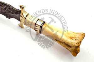 Couteau Bowie artisanal en acier Damas avec manche en os de chameau exotique, lame fixe affûtée, avec étui, pour la chasse, le camping, la survie, idéal comme cadeau - Product Image 5