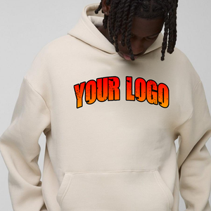 Sweat à capuche surdimensionné 100% coton de luxe pour hommes Beige Streetwear Pull personnalisé imprimé épaule tombante brodé hiver - Product Image 3