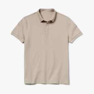 เสื้อโปโลผ้าฝ้ายสีเบจเบาปักโลโก้ได้ตามต้องการสำหรับเสื้อโปโลทรงพอดีตัวปกติมีกระดุมซ่อนที่รอยซี่โครงแข็ง - Product Image 6