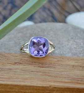 Bague en Tanzanite faite à la main, argent sterling 925, pierre coussin, bijoux pour femmes, cadeau de naissance de décembre - Product Image 6