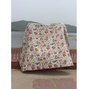 BEIGE Mukut estampado Reversible Kantha edredón suave algodón Kantha manta cosida a mano colcha para Hotel decoración del hogar - Product Image 1