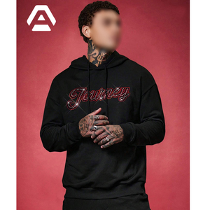 Drop Shoulder Black Soft & Stylish Lightweight Windproof Hand Made Men Outer Wear Rhinestone Hoodies BY AMAZING INDUSTRIES - Product Image 4
