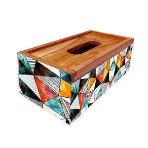 Classic Style Wooden MDF <b>Tissue</b> <b>Paper</b> Holder Box <b>Gold</b> Printed with Glossy Finish for Home or Office - Product Image 2