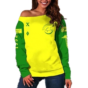 Chi Eta sorority เสื้อผู้หญิงระบายได้ดี, เสื้อเบลาส์ปักลายผ้าโพลีเอสเตอร์/ ผ้าฝ้ายผสมดีไซน์สดใสเปิดไหล่ - Product Image 1