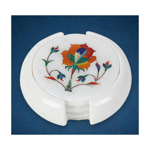 Magnifique ensemble de sous-verres à thé en marbre blanc pur conception d'incrustation régulière pierre polie pour la décoration de la maison cadeau donnant de l'artisanat en pierre - Product Image 2