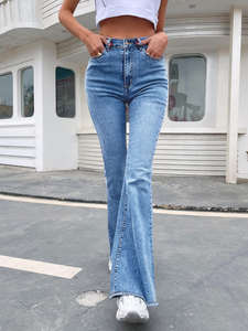 กางเกงยีนส์ขายาวสำหรับผู้หญิงแห้งเร็วและซักได้ด้วยผ้ายืดเย็บปะติดปะต่อสไตล์ลำลองเซ็กซี่ - Product Image 2