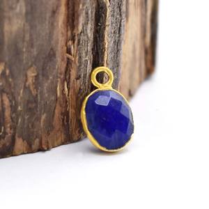 Charme en pierre précieuse saphir bleu 8x10mm, pierre ovale facettée, plaqué or, petit pendentif en grenat pour la fabrication de bijoux - Product Image 4