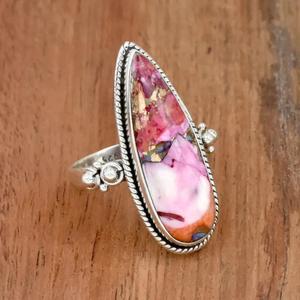 Bague en forme de larme rose en cuivre turquoise en argent sterling 925 Boho en filigrane bijoux cadeau pour femme - Product Image 4