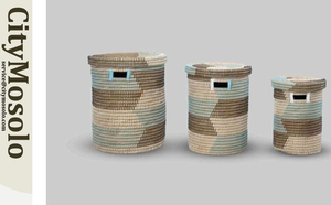 Grand panier de rangement décoratif en jonc de mer fait à la main avec poignées en anneau Organisateur tissé pour le rangement des enfants - Product Image 4