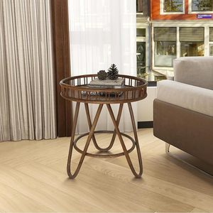 Grande table d'appoint ronde Boho avec plateau en osier 20x23 Table d'appoint avec pieds en épingle à cheveux pour meubles de salon - Product Image 1