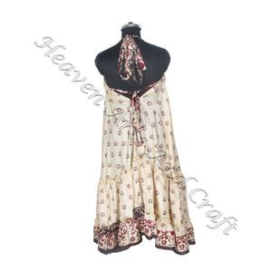 SD013 venta al por mayor bohemio elegante Vintage Sari Maxi vestido para mujer cuello en V Casual playa Hippie suelta verano fiesta desgaste para niñas - Product Image 4