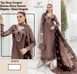 Excellent Designer Vêtements Ethniques Incroyable Couleur Renard Georgette Salwar Suit & Dupatta Avec Travail De Broderie Lourde Fournisseur Indien - Product Image 2