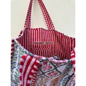 Bolso de mano acolchado con patrón Floral grande a la moda para mujer, bolso de hombro de playa de algodón Multicolor, diseño personalizado para mujer - Product Image 4