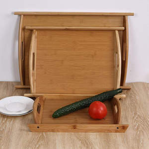 2024เลือกที่ดีที่สุดถาดไม้ไผ่เสิร์ฟผลไม้ของว่างเค้กชาจานเสิร์ฟพร้อมจานรองทรงกลม - Product Image 4