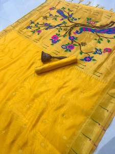 Magnifique Saree en Soie Paithani Khadi Indien de Créateur, avec Pallu Zari Riche et Dernière Collection de Sarees en Soie Traditionnels Exclusifs et Fantaisie pour Femmes - Product Image 2