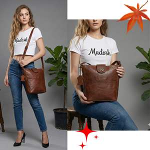 <b>Women's</b> Genuine Leather Casual Messenger Satchel Elegant Handmade Zipper Closure Crossbody Shoulder Bag Lightweight for Ladies - Product Image 5
