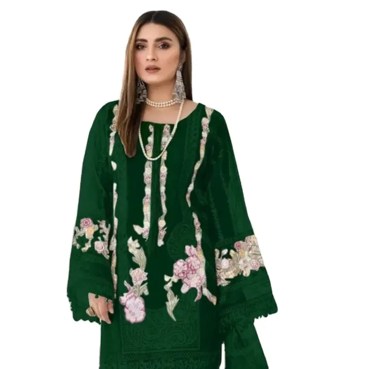 New Pakistani Designer Organza Embroidery Kurti with Silk Pent Stitch and With Net Embroidery Dupptta